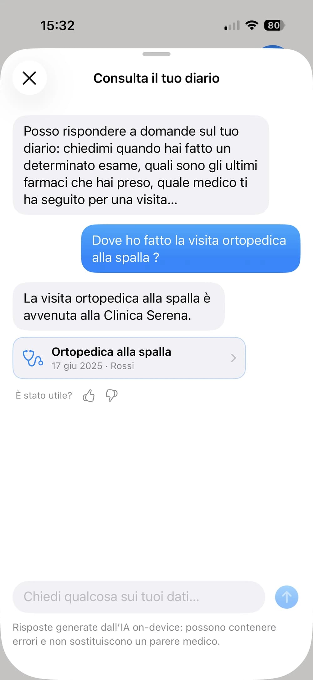 L'assistente AI sul dispositivo che risponde a una domanda sul diario